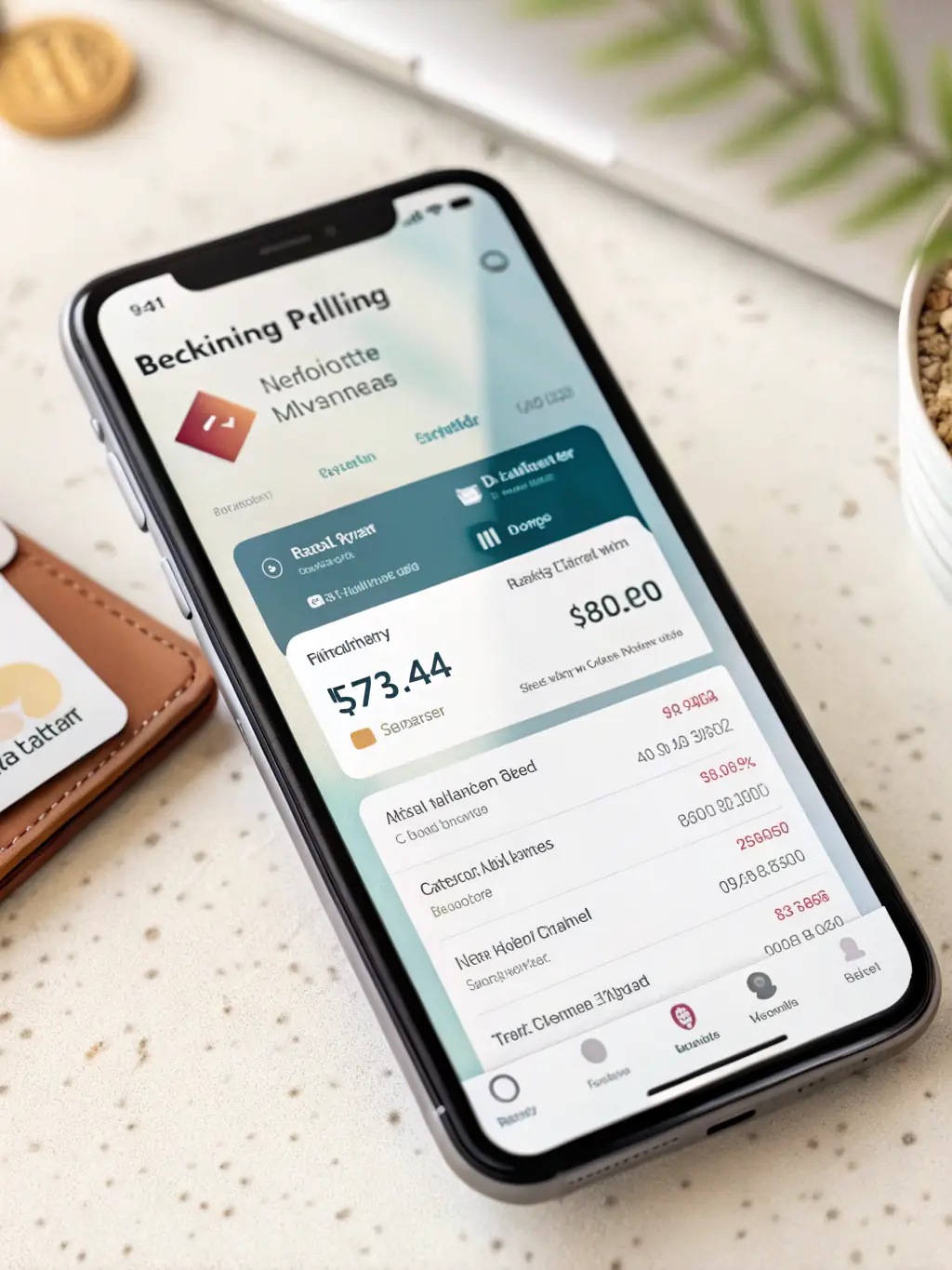 A close-up of a smartphone screen displaying a mobile money balance check interface, showing the current balance with options to refresh or view transaction history. The screen is clear, with icons for balance and recent transactions, set against a simple background.