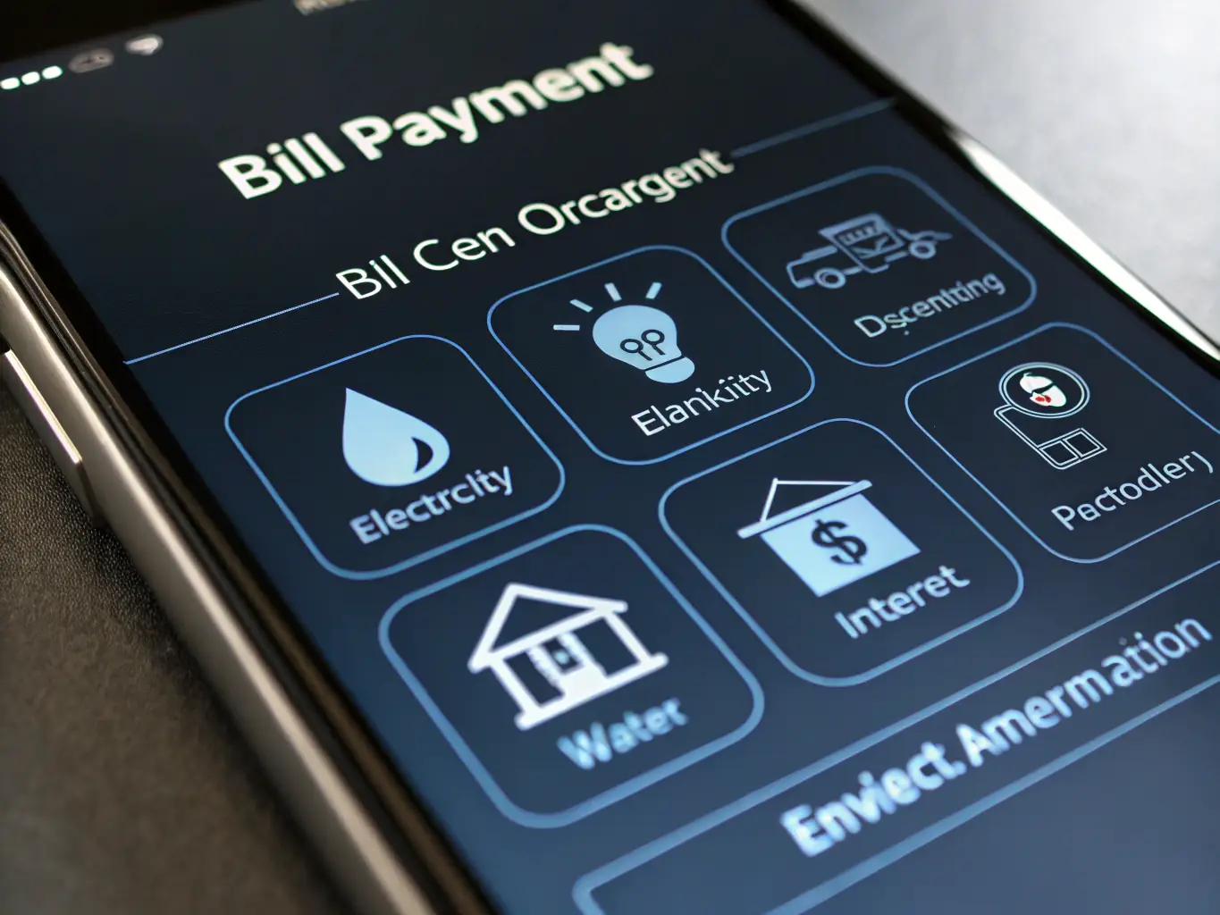 A digital payment interface displaying a water bill payment form, with water droplet icons, input fields for customer ID and amount, and a confirm button. The design is clean and user-friendly.